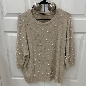 Zara Cream Sweater with Pearl Accents